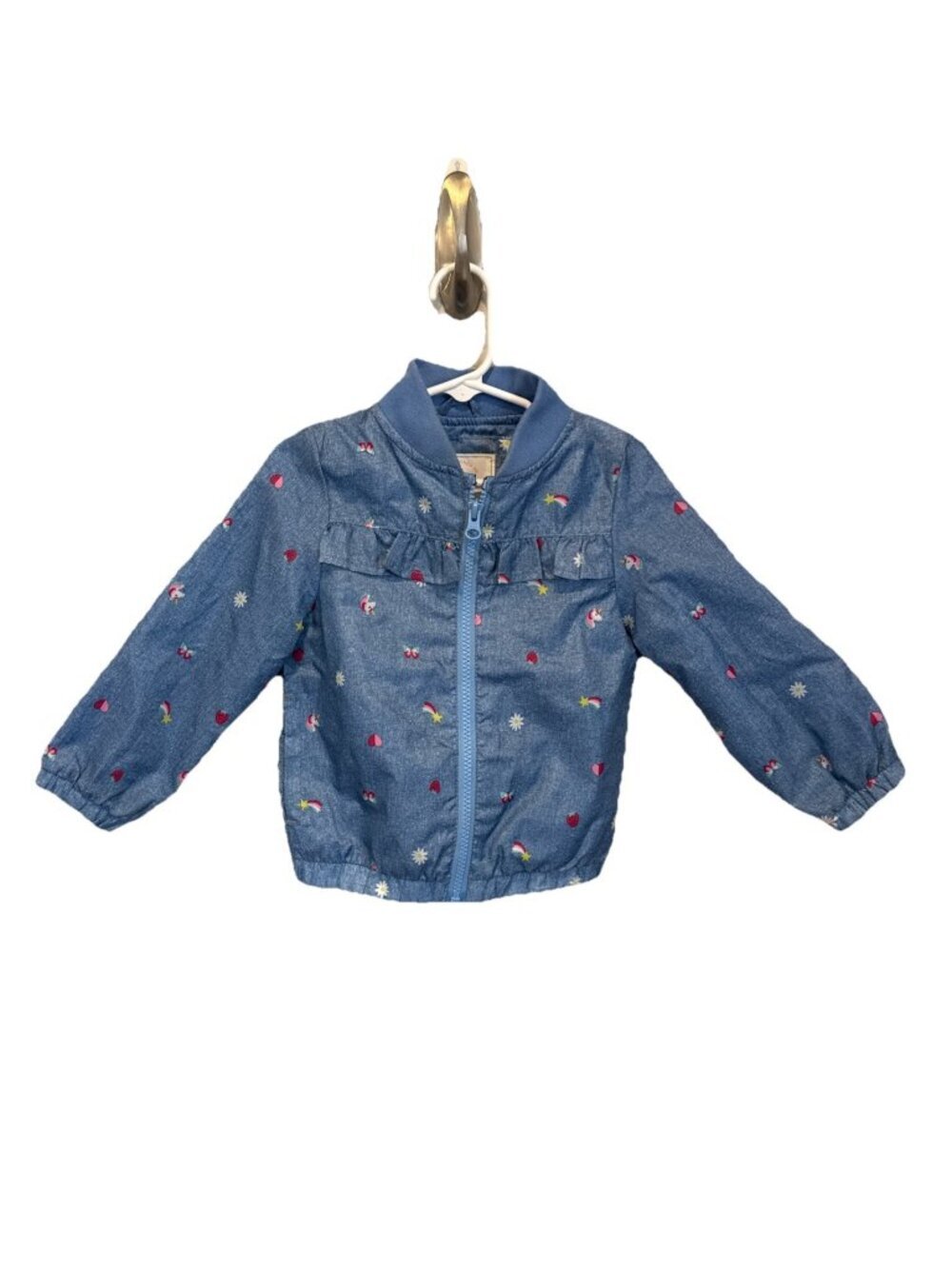 Carters Rain Jacket 24m 2T Blue Girls Toddler Name Tag Phone Floral Rainbow